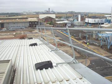 Freestanding Handrailing along the roof edge at the Novartis Distribution Centre